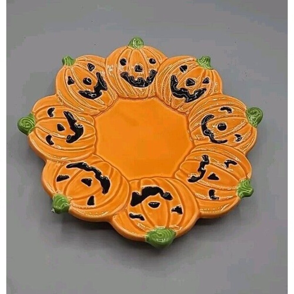 Pumpkin Face Plate Halloween Dish Jack O Lantern